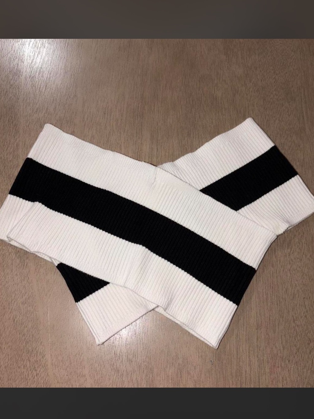Bebe white and black off the shoulder knit cropped top